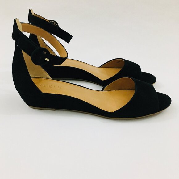 NEW! J. Crew Black Suede Kitten Demi-Wedge Sandals - 9.5 - Picture 4 of 9